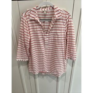 L.L. Bean Striped Lightweight Popover Large White & Orange Beach Coastal Vacay